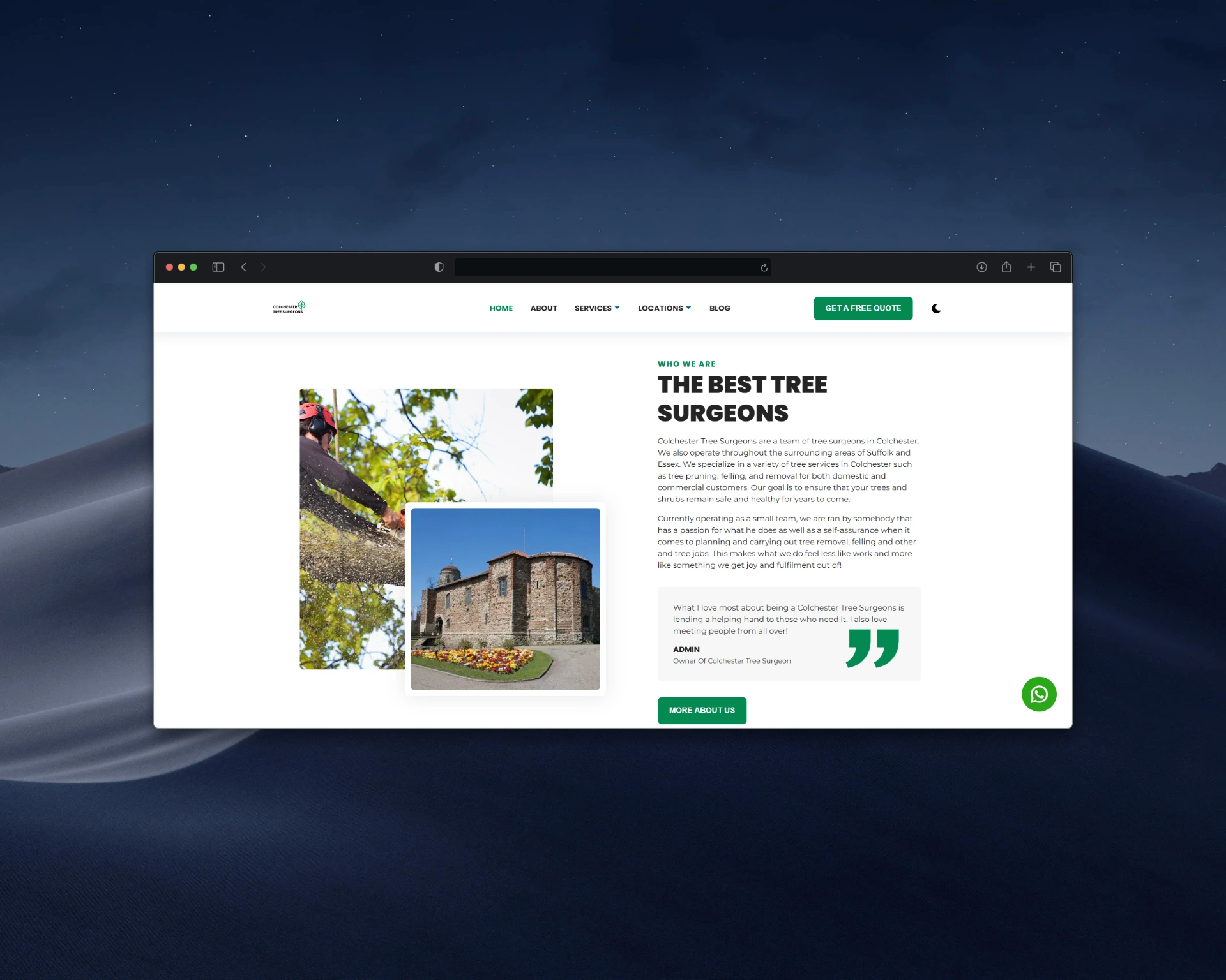 colchester tree surgeons website mock up