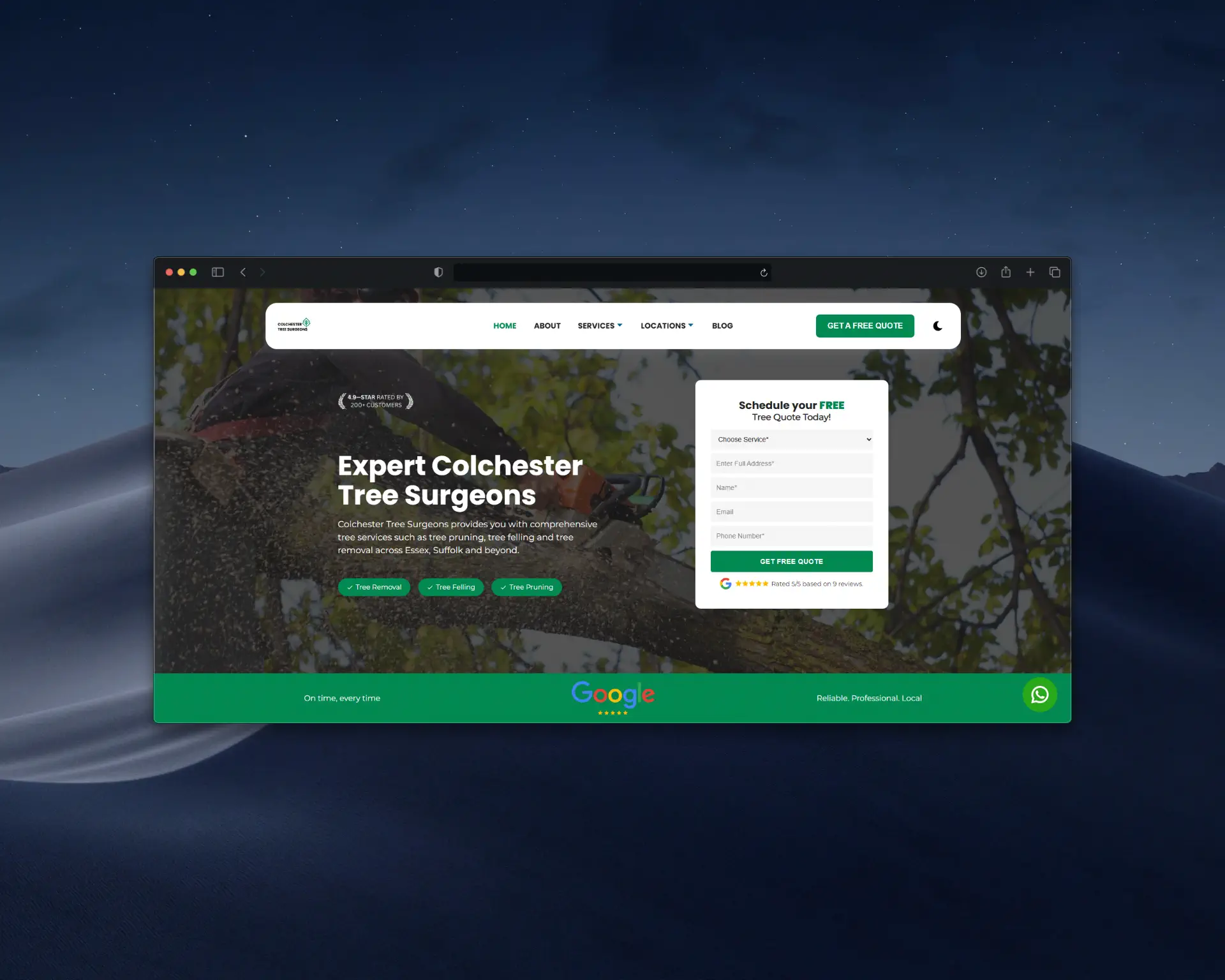 colchester tree surgeons website mock up 2